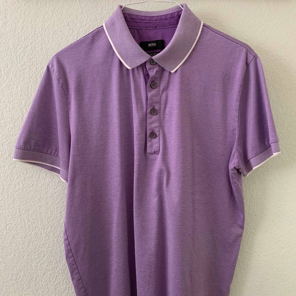 HUGO Boss Purple Short Sleeve Striped Polo Shirt